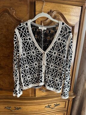 Solitaire Black and Cream Crochet Floral Openwork Cardigan